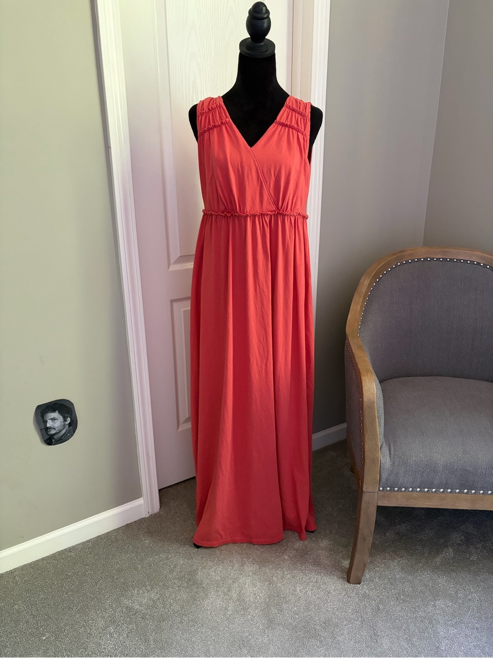 Coldwater Creek Coral V-Neck Sleeveless Maxi Dress
